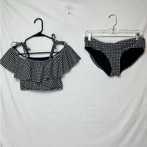 Albion Womens M Black White Gingham 2 Piece Bikini Swimsuit Set Retro High Waist